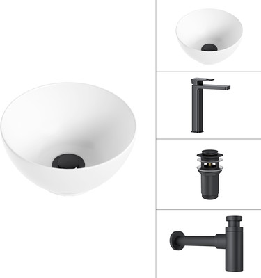 Умывальник со смесителем Lauter 21601E + Cascade 21СК0655BS + сифон 21635B + дон.клапан 21190B (черный матовый) -