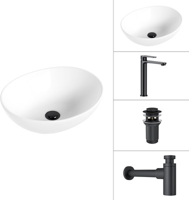 Умывальник со смесителем Lauter 21652 + Moon 21СК8691BS + сифон 21635B + дон.клапан 21190B (черный матовый) - 