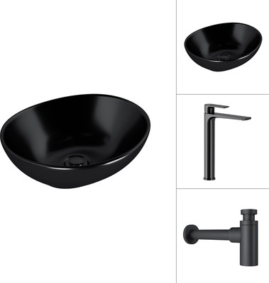 Умывальник со смесителем Lauter 21652-A + Reef 21CK8678BS с сифоном 21635B (черный матовый) -