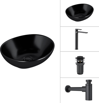 Умывальник со смесителем Lauter 21652-A + Reef 21CK8678BS + сифон 21635B + дон.клапан 21190B (черный матовый) -