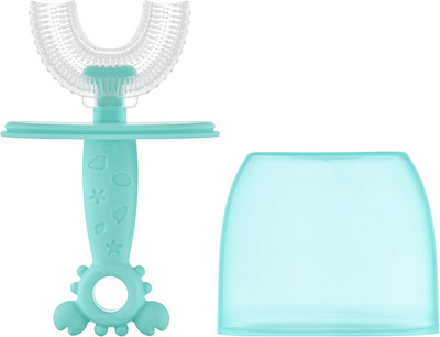 Зубная щетка для новорожденных ROXY-KIDS Крабик с футляром / RTM-005-B (голубой) - 