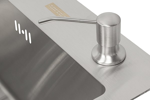 Мойка кухонная Arfeka ECO AR 50x50+CL AR G+DS AR Decor (сатин, с дозатором и коландером)