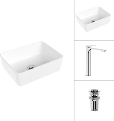 Умывальник со смесителем Lauter 21674B + Rio 21AM12672 с донным клапаном 21190CH (хром) - 