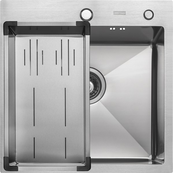 Мойка кухонная Arfeka ECO AR 50x50+CL AR G+DS AR Satin Decor Millet (сатин, с дозатором и коландером)