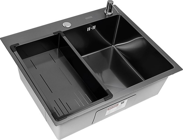Мойка кухонная Arfeka ECO AR 60x50+CL AR G+DS AR Decor Millet (черный, с дозатором и коландером)