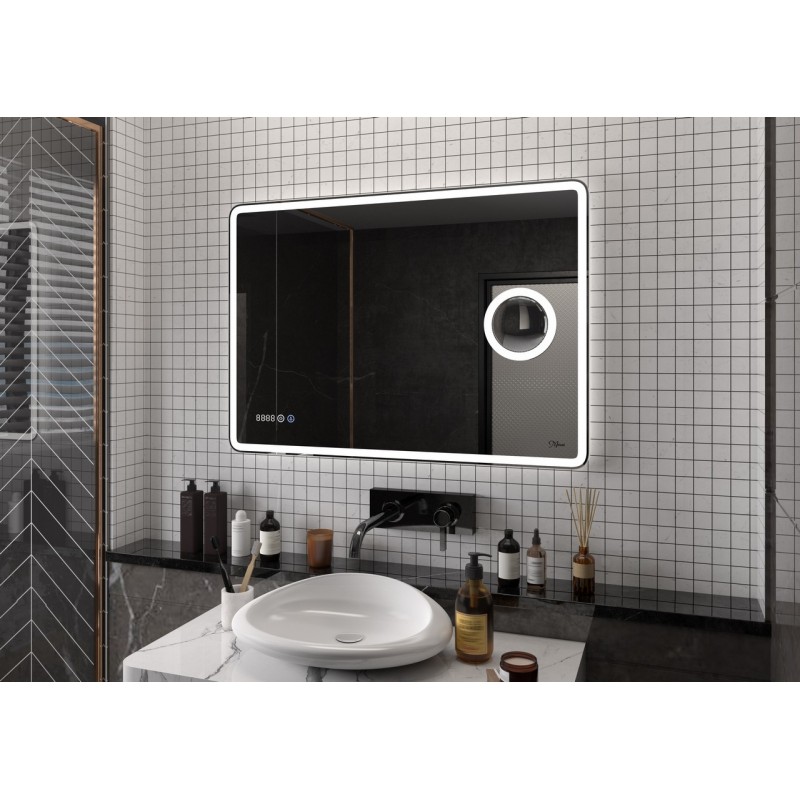 Зеркало Maroni Logic LED 1000х700 (с увеличительным зеркалом и часами)