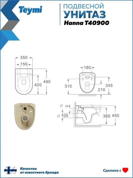 Купить Унитаз подвесной Teymi Hanna / T40900 в Бобруйске