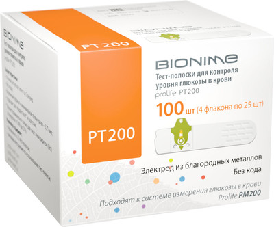 Тест-полоски для глюкометра Bionime Prolife PT200 (100шт) - 