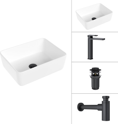 Умывальник со смесителем Lauter 21674B + Cascade 21СК0655BS + сифон 21635B + дон.клапан 21190B (черный матовый) - 