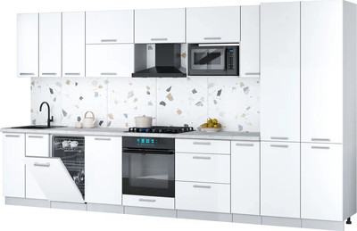 Кухонный гарнитур Интерлиния Мила Gloss 3.8-ПМ4 (белый/белый/серый каспий) - 