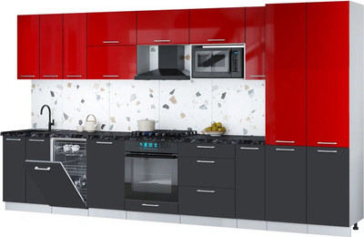 Кухонный гарнитур Интерлиния Мила Gloss 3.8-ПМ4 (пепел/красный глянец/кастилло темный) - 