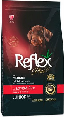 Сухой корм для собак Reflex Plus Для щенков средних и крупных пород с ягненком и рисом (12кг) - 