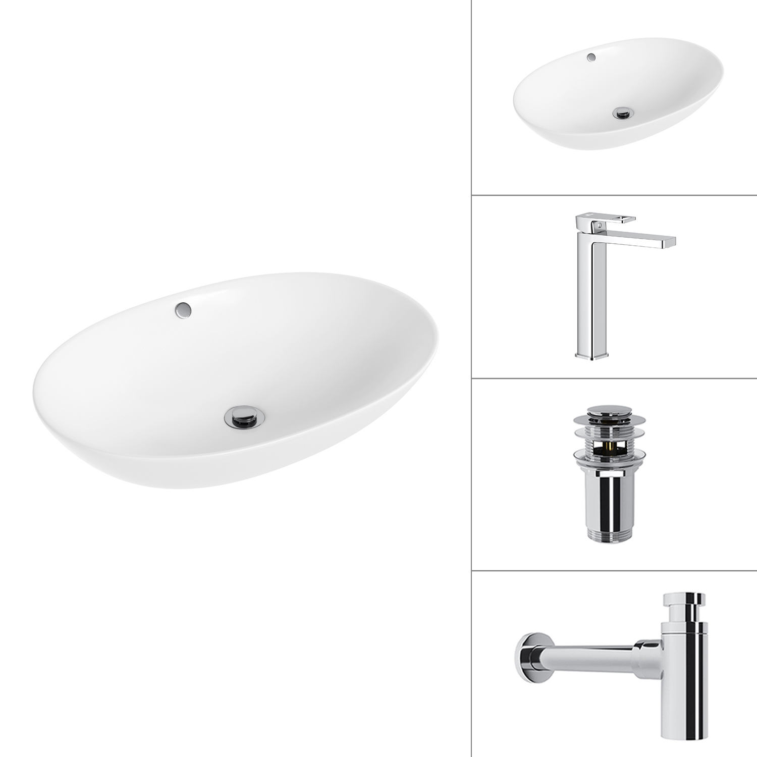 Умывальник со смесителем Lauter 21709 + Cascade 21СК0655C + сифон 21635CH + дон.клапан 21190CH (хром)