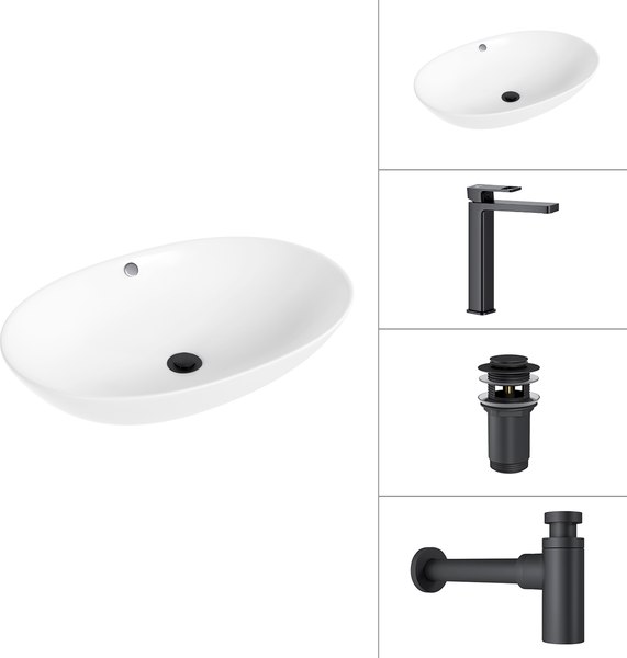 Умывальник со смесителем Lauter 21709 + Cascade 21СК0655BS + сифон 21635B + дон.клапан 21190B
