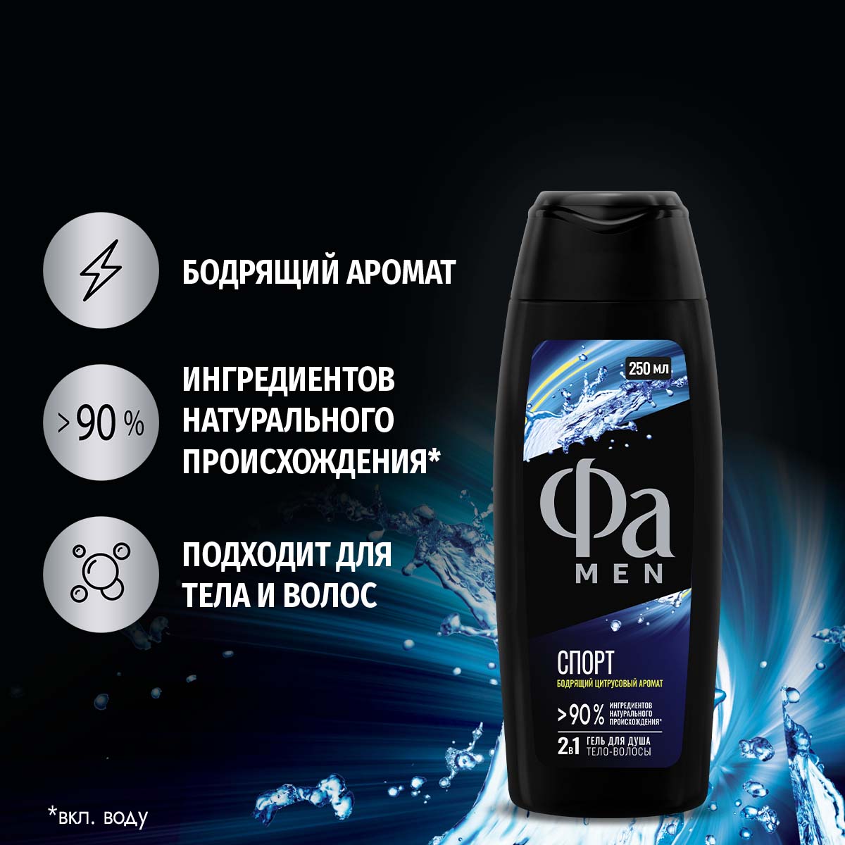 Гель для душа Фа Men 2в1 Спорт Цитрусовый аромат (250мл) — фото 4