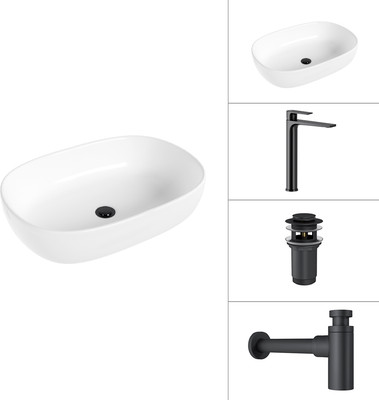 Умывальник со смесителем Lauter 21836 + Reef 21CK8678BS + сифон 21635B + дон.клапан 21190B (черный матовый) -