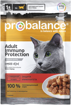 Влажный корм для кошек ProBalance Immuno Protection c говядиной в соусе (85г)