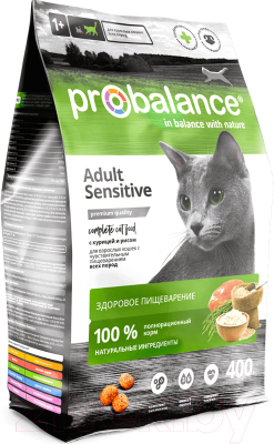 Сухой корм для кошек ProBalance Sensitive с курицей и рисом (400г)