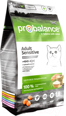 Сухой корм для кошек ProBalance Sensitive с курицей и рисом (1.8кг)
