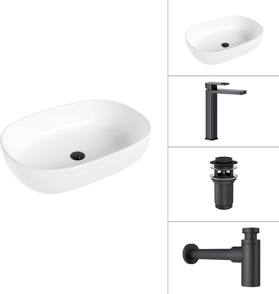 Умывальник со смесителем Lauter 21836 + Cascade 21СК0655BS + сифон 21635B + дон.клапан 21190B