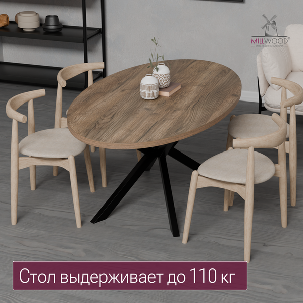 Обеденный стол Millwood Верона овальный 180х100х75 / 51780_t_ch_6 (дуб табачный Craft/черный)