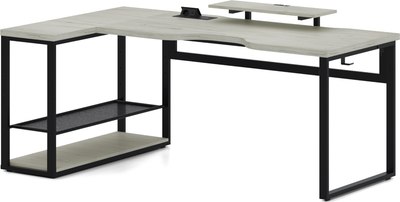 Компьютерный стол Millwood Каир угловой с полкой 200х120х93 / 51470_bk_ch_3 (дуб белый Craft/черный) - 