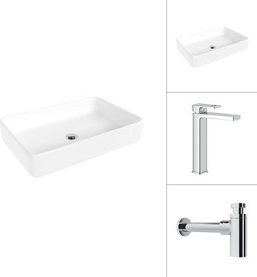 Умывальник со смесителем Lauter 21842 + Cascade 21СК0655C с сифоном 21635CH (хром) - 