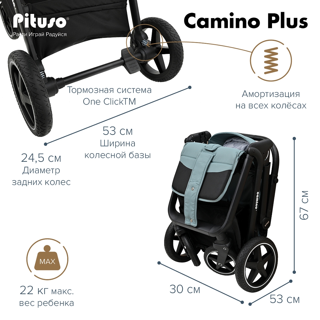Детская прогулочная коляска Pituso Camino + чехол на ножки / Q-5 (зеленый) — фото 5