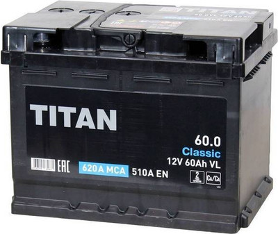 Автомобильный аккумулятор TITAN Classic 510A R+ (60 А/ч) - 