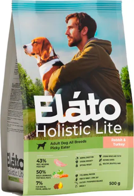 Сухой корм для собак Elato Holistic Lite Для привередливых собак с кроликом и индейкой (500г) - 
