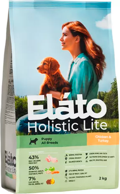 Сухой корм для собак Elato Holistic Lite Для щенков всех пород с курицей и индейкой (2кг) - 
