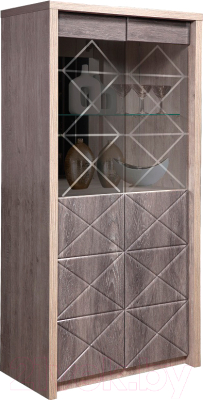 Шкаф с витриной Мебель-КМК 2Д Монако 0673.5 (сосна натуральная/дуб шато)