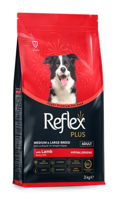 Сухой корм для собак Reflex Plus Для взрослых собак средних и крупных пород с ягненком и рисом (3кг) - 