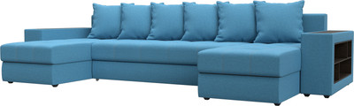 Диван П-образный Лига Диванов Дубай полки справа / 123248 (рогожка амур голубой) -