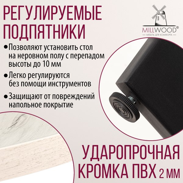 Обеденный стол Millwood Мюнхен 140х80 (дуб белый Craft/металл черный)