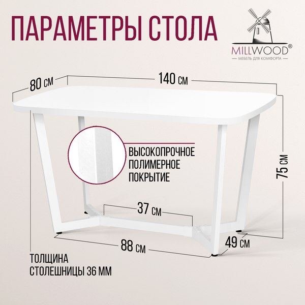 Обеденный стол Millwood Мюнхен 140х80 (белый/металл белый)