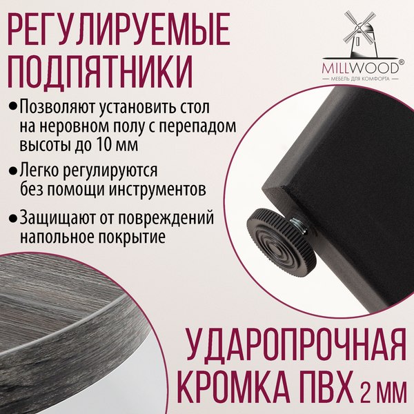 Обеденный стол Millwood Мюнхен 140х80 (сосна пасадена/металл черный)