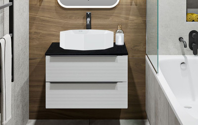 Тумба под умывальник Runo Орлеан 60 (подвесная, белый матовый/черный) -