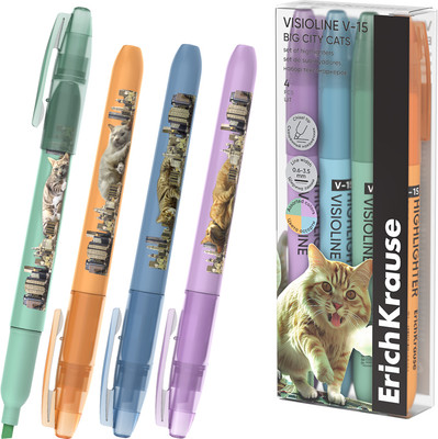 Набор маркеров Erich Krause Visioline V-15 Big City Cats / 63369 (4шт) -