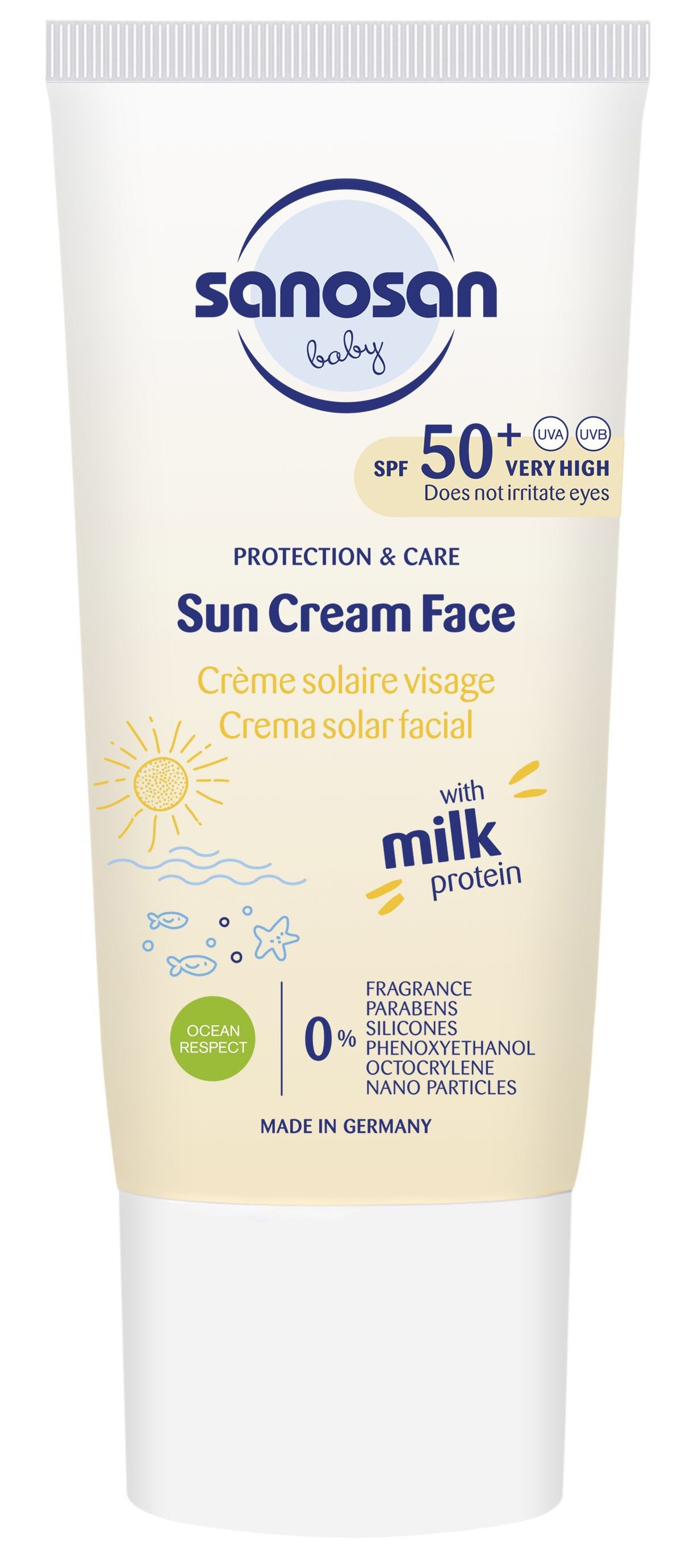 Крем солнцезащитный Sanosan Baby SPF 50+ 0 мес.+ / 40892070 (30мл)
