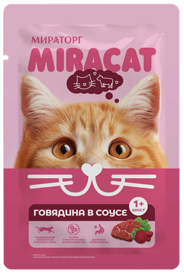 

Влажный корм для кошек, Miracat Для взрослых кошек всех пород с говядиной