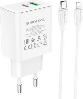 Зарядное устройство сетевое Borofone BA67A + кабель Type-C-8pin (1м, белый) -