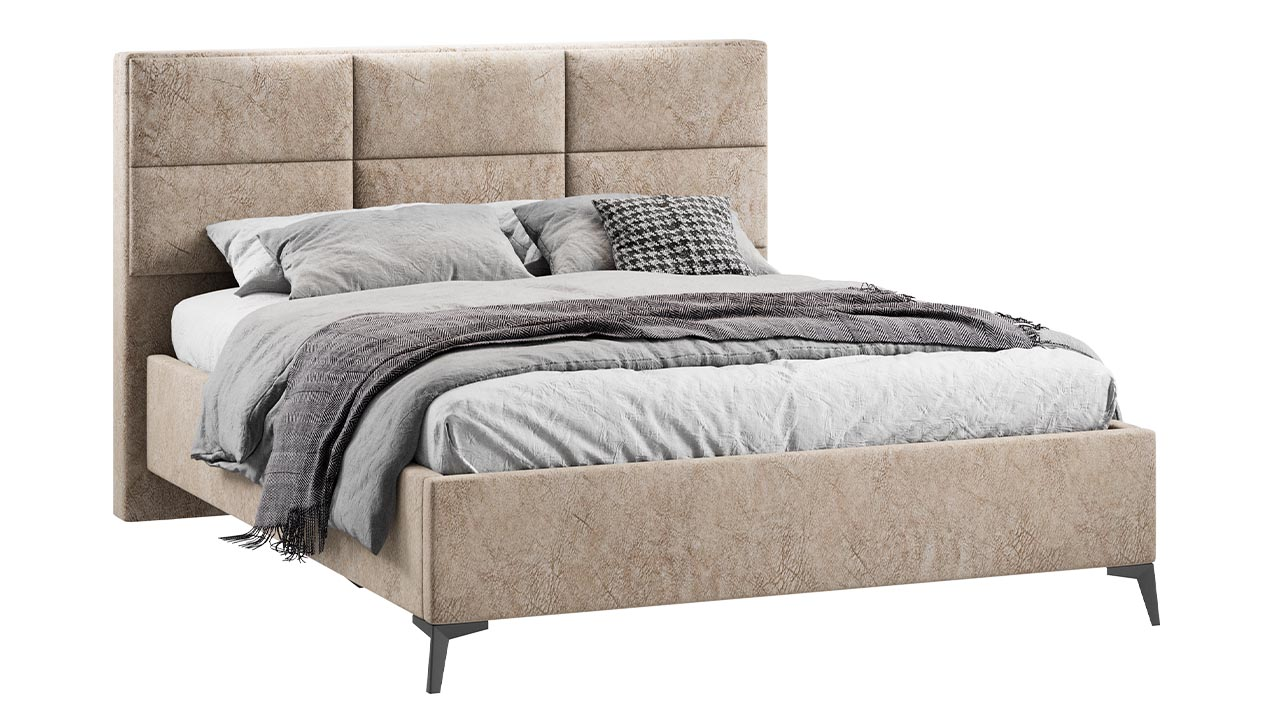 Двуспальная кровать ТриЯ Делана Тип 1 160x200 (микровелюр Wellmart Dark Beige) — фото 1