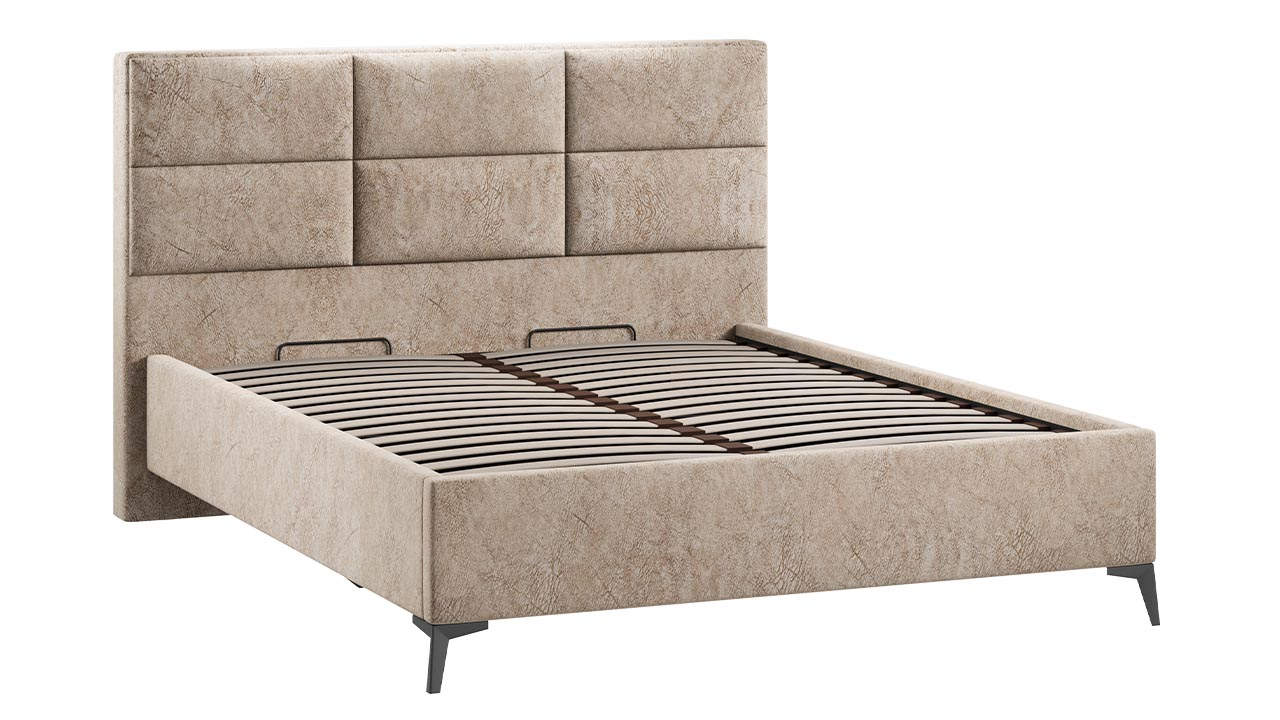 Двуспальная кровать ТриЯ Делана Тип 1 160x200 (микровелюр Wellmart Dark Beige) — фото 2