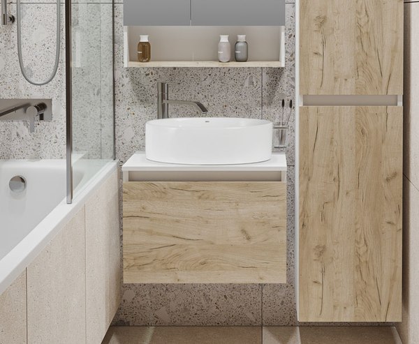 Тумба с умывальником Runo Бари 60 + Ovale 50