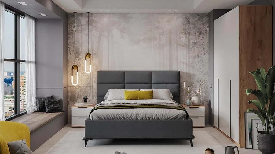 Двуспальная кровать ТриЯ Делана Тип 1 160x200 (микрошенилл Relax Graphite) — фото 3