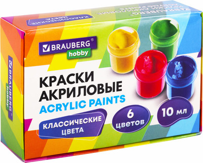 Акриловые краски Brauberg Hobby / 192432 (6цв) -