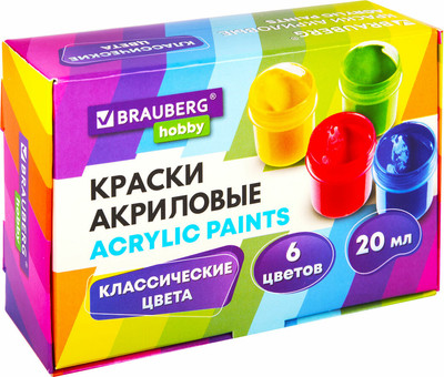 Акриловые краски Brauberg Hobby / 192434 (6цв) -