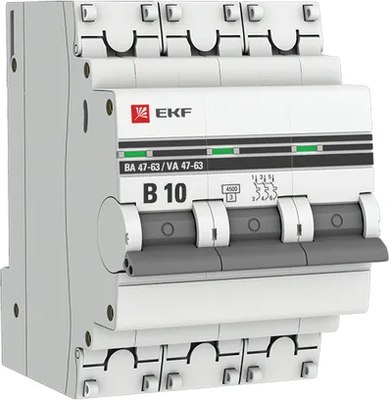

Выключатель автоматический, 3P 10А (В) 4.5kA ВА 47-63 / mcb4763-3-10B-pro