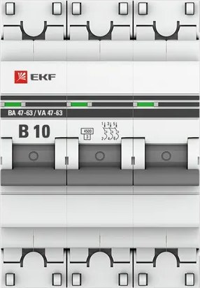 Выключатель автоматический EKF 3P 10А (В) 4.5kA ВА 47-63 / mcb4763-3-10B-pro